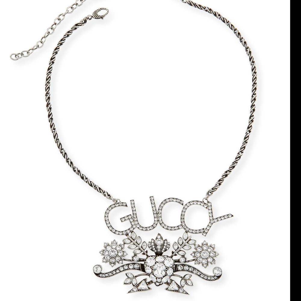 Gucci GUCCY Crystal Necklace in Silver NEW IN BOX - Picture 2 of 8